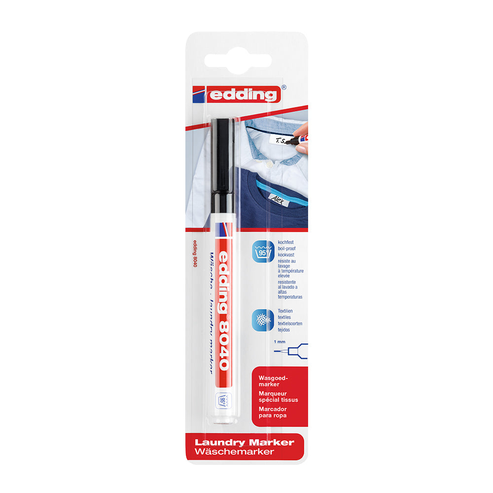 Marker Edding 8040, pentru etichetele textile, varf rotund 1 mm negru, blister Marker Edding 8040, pentru etichetele textile, varf rotund 1 mm negru, blister